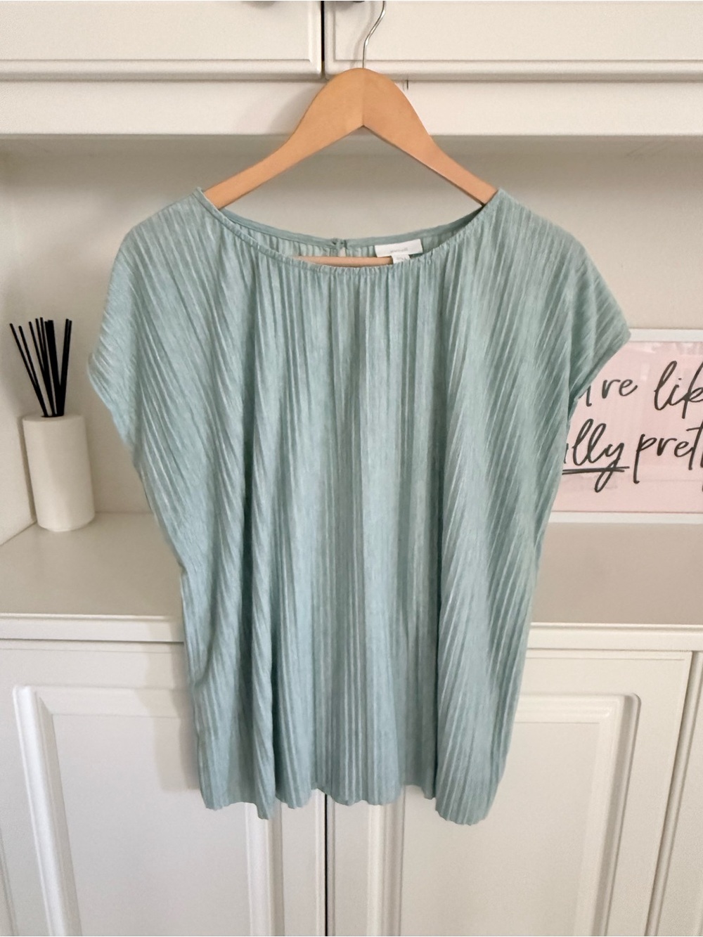 J. Jill Pleated Short-Sleeve Top in Light Sage/Duck Egg